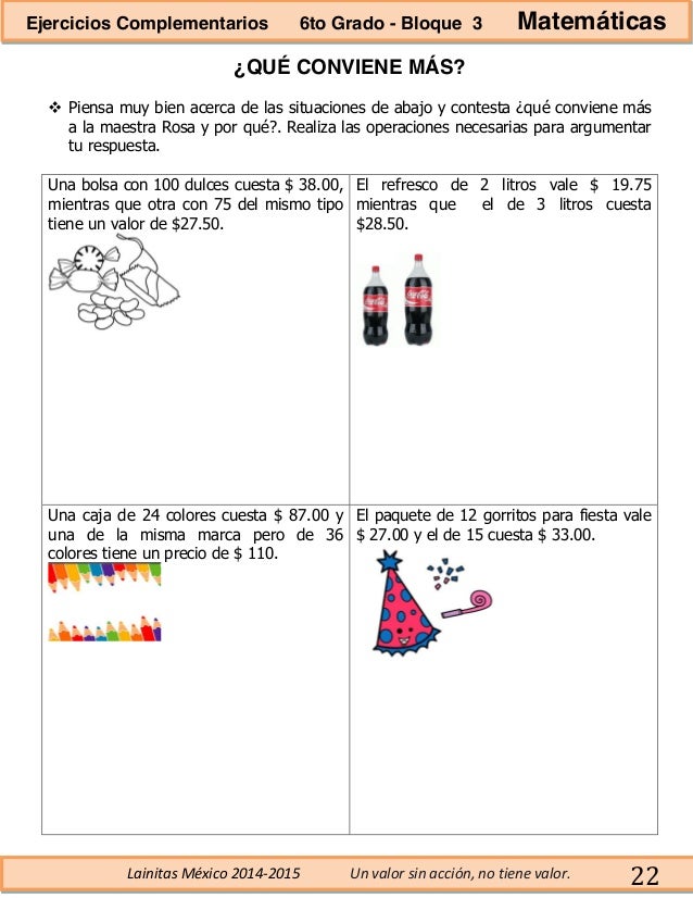Lainitas Mexico 2014 Y 2015 Contestado 6to grado bloque 3 - ejercicios complementarios