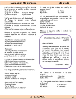 examen bimestral 6to grado bloque 4 | PDF