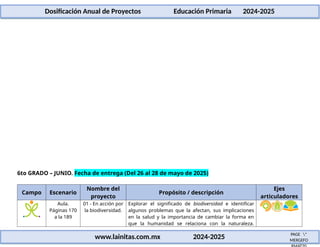 Dosificación Anual de Proyectos para Educación Primaria 6to Grado 2024 ...