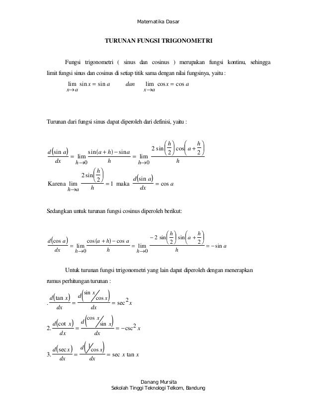 TURUNAN FUNGSI TRIGONOMETRI