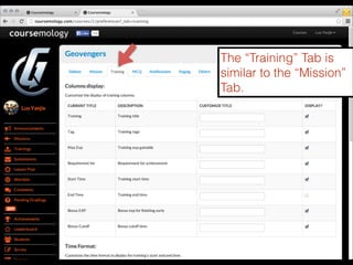 The “Training” Tab is
similar to the “Mission”
Tab.

 