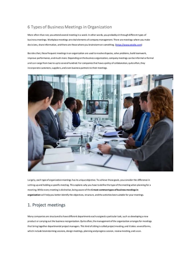 6 types of business meetings in organization PDF