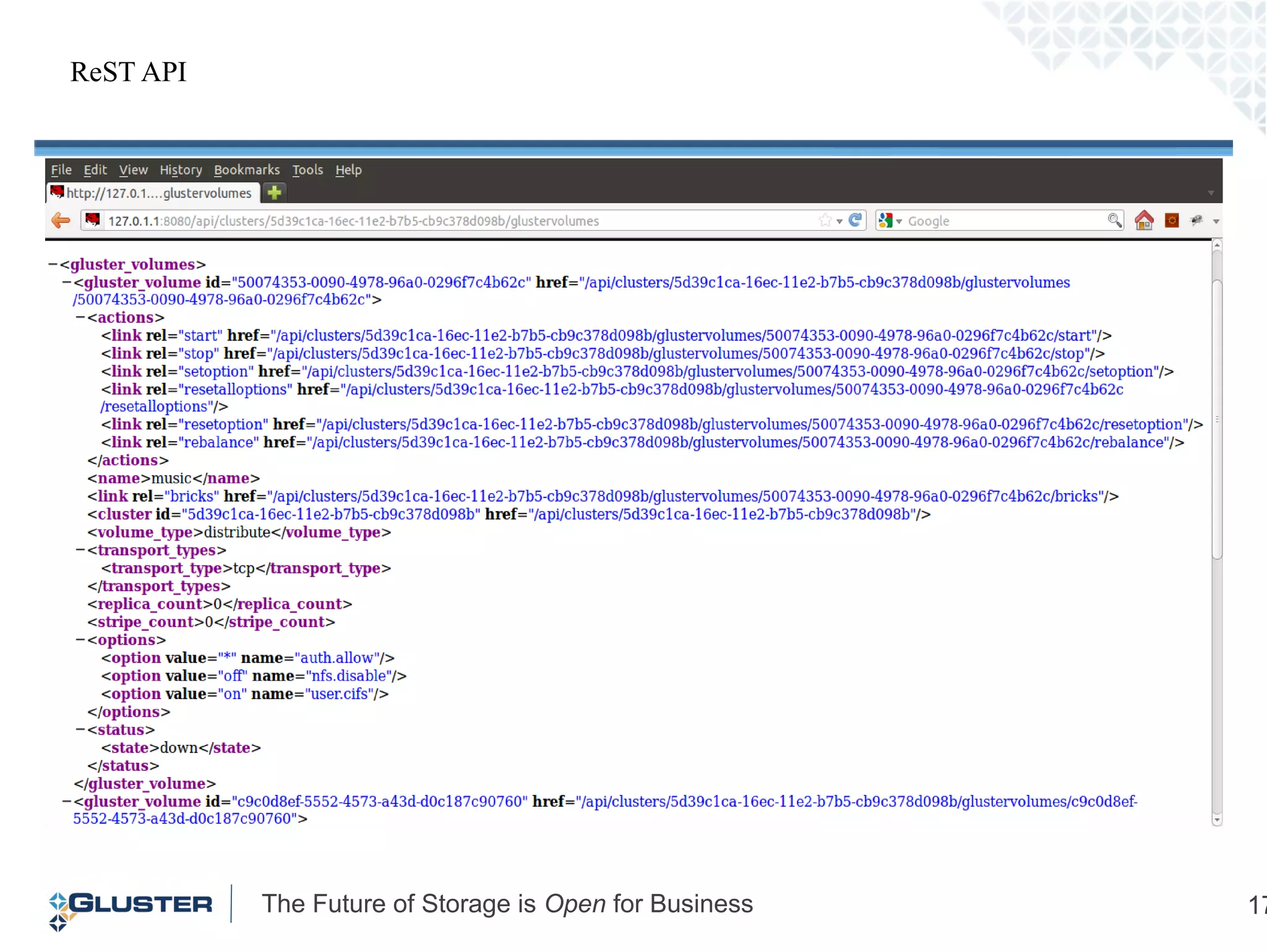 The Future of Storage is Open for Business 17
ReST API
 
