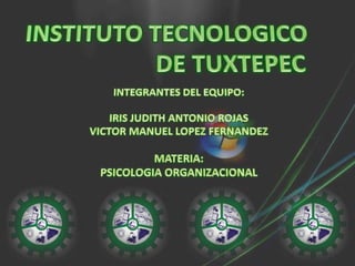 INSTITUTO TECNOLOGICO                      DE TUXTEPEC INTEGRANTES DEL EQUIPO: IRIS JUDITH ANTONIO ROJAS VICTOR MANUEL LOPEZ FERNANDEZ MATERIA: PSICOLOGIA ORGANIZACIONAL 
