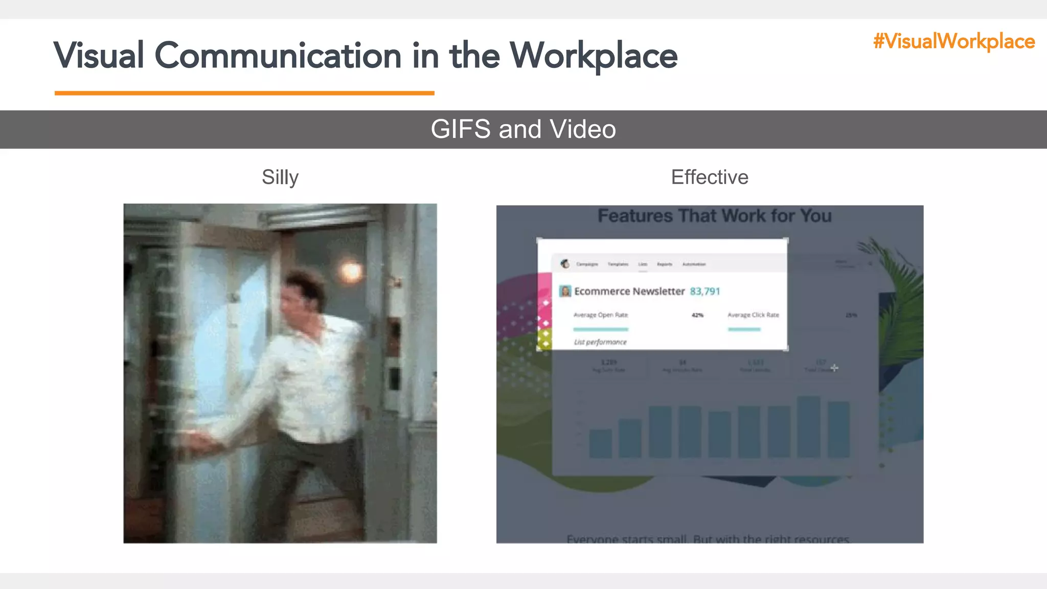 Visual Communication in the Workplace
GIFS and Video
#VisualWorkplace
Silly Effective
 