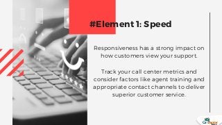 Responsiveness has a strong impact on
how customers view your support.
Track your call center metrics and
consider factors...