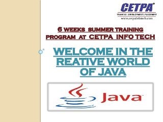 WELCOME IN THE
REATIVE WORLD
OF JAVA
6 WEEKS SUMMER TRAINING
PROGRAM AT CETPA INFO TECH
 