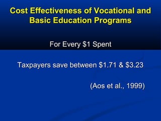 Cost Effectiveness of Vocational andCost Effectiveness of Vocational and
Basic Education ProgramsBasic Education Programs
...