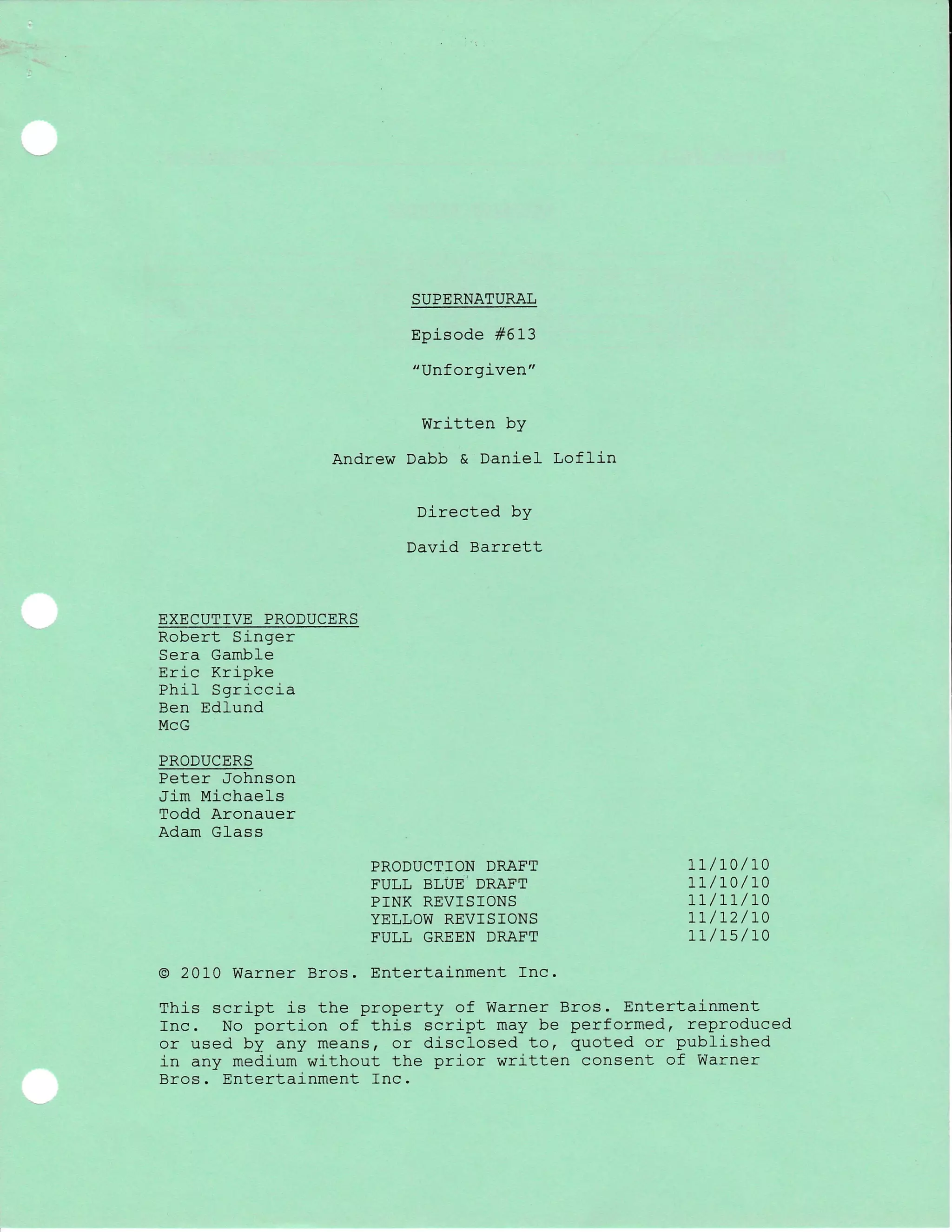 Supernatural 6.13 Unforgiven script | PDF