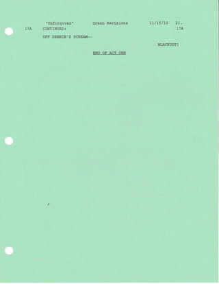 "Unforgj-ven" Green Revisions 1L/15/L0 21.
17A CONTINUED: 17A
OEF DEBBIE'S SCREAM--
BLACKOUT !
END OF ACT ONE
I
 