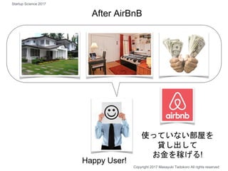 Happy User!
使っていない部屋を
貸し出して
お金を稼げる!
After AirBnB
Copyright 2017 Masayuki Tadokoro All rights reserved
Startup Science 2017
 