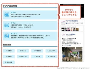 500円で
最低限の項目を
チェックできる
Copyright 2017 Masayuki Tadokoro All rights reserved
 