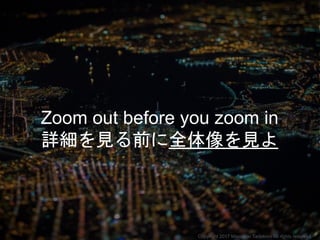 Zoom out before you zoom in
詳細を見る前に全体像を見よ
Copyright 2017 Masayuki Tadokoro All rights reserved
 