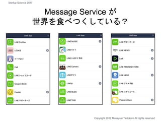 Message Service が
世界を食べつくしている？
Copyright 2017 Masayuki Tadokoro All rights reserved
Startup Science 2017
 