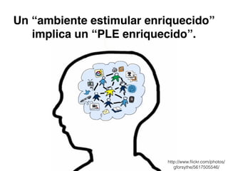 Un “ambiente estimular enriquecido” 
implica un “PLE enriquecido”. 
http://www.flickr.com/photos/ 
gforsythe/5617505546/ 
 
