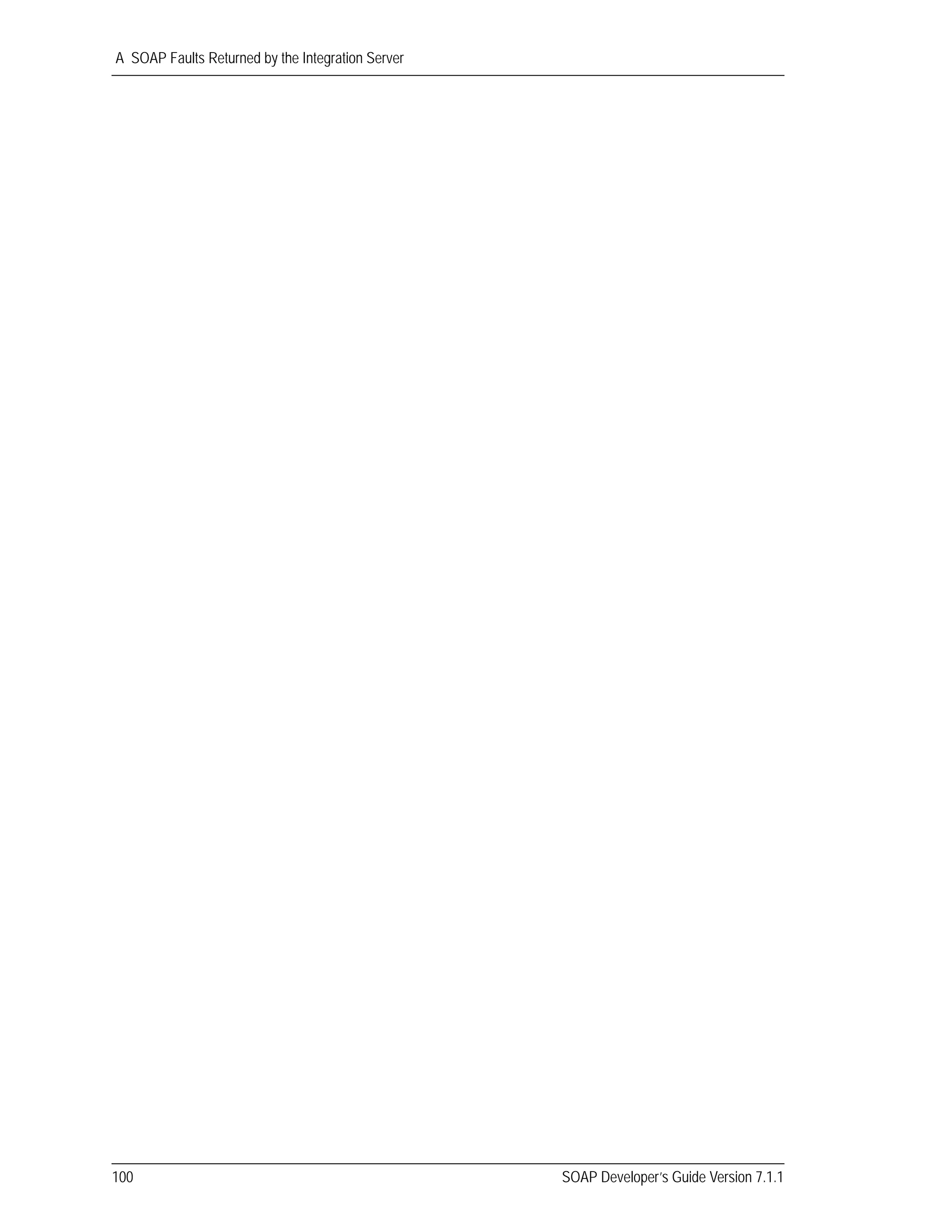 A SOAP Faults Returned by the Integration Server
100 SOAP Developer’s Guide Version 7.1.1
 