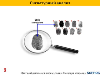 Сигнатурный анализ100%совпадениеЭтот слайд появился в презентации благодаря компании