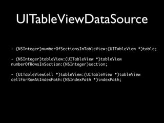 Datasource Message Flow
                                    numberOfSectionsInTableView:




                             ...