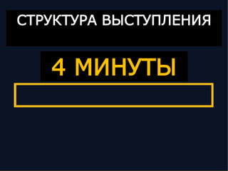 СТРУКТУРА ВЫСТУПЛЕНИЯ


   4 МИНУТЫ
 