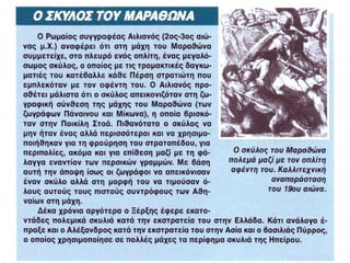 ▲ Πηγή: Στρατιωτική Ιστορία. Σειρά: Μεγάλες μάχες. Μαραθώνας: Η Αθήνα
συντρίβει την περσική υπεροψία. 490 π.Χ. Εκδόσεις Περισκόπιο
► Μια ακόμη αναπαράσταση της μάχης του Μαραθώνα
 