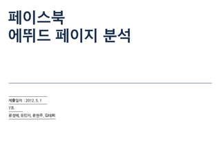 페이스북
에뛰드 페이지 붂석



제출일자 : 2012. 5. 1

7조

윤정매, 유민지, 윤현주, 김태희
 