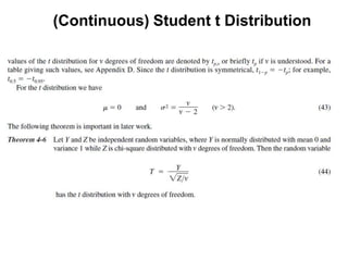 (Continuous) Student t Distribution
 