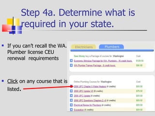 A description page for that course opens. Look near the bottom of the page.  A link to the WA state CEU requirements is shown.  Click  on this link. Step 3b. Determine what is required in your state. 