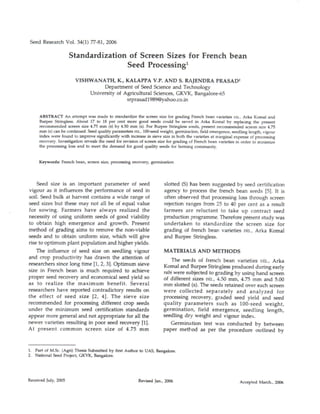 7. standardization of screen sizes for french bean seed processing