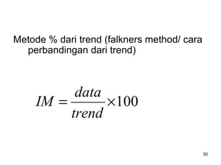 30
Metode % dari trend (falkners method/ cara
perbandingan dari trend)
100×=
trend
data
IM
 