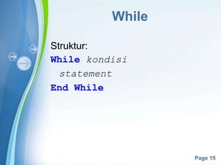 Powerpoint Templates
Page 15
While
Struktur:
While kondisi
statement
End While
 