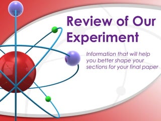 Review of Our
Experiment
Information that will help
you better shape your
sections for your final paper

 