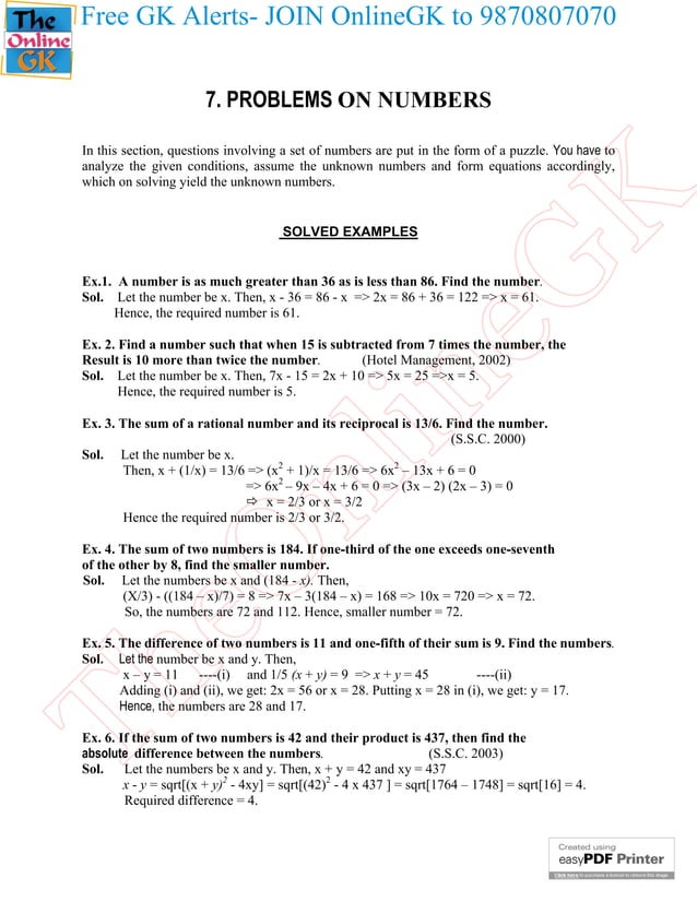 Three The Perfect Number Pdf Free Download 7. problem on numbers | PDF | Free Download