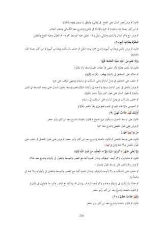 ‫قالوف ٍب ورش قصر البدؿ على الفتح ُب (تتلى) وترقيق راء (يصر)و(مستكربا)‬
‫ٍب ابن كثَت بصلة اذلاء (عليو) ٍب ْحزة باإلمالة ُب (تتلى) و ج معو الكسائي وخلف العاشر‬
‫اندر‬
‫ٍب ورش مع (ٖ) البدؿ (آيات) واليائي (تتلى) ٕ- تقليل عليو التوسط ٖوٗ- ٍب الطوؿ وعليو الفتح والتقليل‬
‫شْ َ َ ٍ ٍ‬
‫فَػبَ ّْرهُ بِعذاب أَلِيم (ٛ)‬
‫ََ ٍ ٍ‬
‫قالوف ٍب ورش بالنقل (بِعَاب أَلِيم) و ج ْحزة بوجو النقػل ٍب خلػف بالسػكت (بِعػَاب أَلِػيم) ٍب ابػن كثػَت بصػلة اذلػاء‬
‫َ َ ٍ ٍ اندر‬
‫(فبشره)‬
‫وإِذا علِم من َيَاتِنَا ش ْيئًا اتَّخذىا ىزوا‬
‫َ َ َ َِْآ َ‬
‫َ َ َ ُ ًُ‬
‫قالوف قرا باذلمز (ىزؤا )ٍب حفص قرأ (َؼ اذلمزةوابدذلا واوا (ىزوا)‬
‫ُُ‬
‫ُُ‬
‫ٍب خالد على التحقيق ُب (شيئا) ووقف (ىزا) و(ى ْزوا)‬
‫َُ ُ‬

‫ٍب خلف على التحقيق ُب (من آياتنا) وعلى السكت ُب (شيئا) ووجهي الوقف على ىزوا‬
‫ْ‬
‫ٍب ورش بالنقػػل ُب (مػػن آياتنػػا) ب(ٗ) أوجػػو ُب (آَياتِ‬
‫ِ‬
‫َ نَػػا شػػيئًا) قصروتوسػػط وطػػوؿ البػػدؿ علػػى وجػػو التوسػػط ُب اللػػُت‬
‫َْ‬
‫َ‬
‫(شيئا) ٍب طوؿ البدؿ على طوؿ اللُت وقرأ باذلمز (ىزؤا).‬
‫ُُ‬
‫ٍب خلف بالسكت ُب (من آياتنا) على السكت ُب (شيئا)‬
‫ْ‬
‫ٍب السوسي باإلدغاـ ادليم ُب ادليم (علِ‬
‫ِ‬
‫َ م من) وقرأ باذلمز (ىزؤا).‬
‫ُُ‬
‫َ ْ‬
‫أُولَئِك لَهم عذاب مهين (ٜ)‬
‫َ ُ ْ َ َ ٌ ُِ ٌ‬
‫قالوف على توسط ادلتصل وبسكوف ميم اجلمع ٍب قالوف بالصلة و ج معو ابن كثَت وأبو جعفر‬
‫اندر‬

‫ٍب ورش على طوؿ ادلتصل و ج معو ْحزة‬
‫اندر‬
‫ِ‬
‫من ورآئِهم جهنَّم‬
‫ْ ََ ِ ْ َ َ ُ‬
‫قالوف على توسط ادلتصػل ٍب قػالوف بالصػلة وان ج معػو ابػن كثػَت وأبػو جعفػر ٍب ورش علػى طػوؿ ادلتصػل ٍب خلػف علػى‬
‫ػدر‬
‫ِ‬
‫ِ‬
‫طوؿ ادلتصل وبال غنة (من ورآئِهم)‬
‫ْ ََ ْ‬
‫َُ ِ ُ ِ ِ‬
‫وَل يُػغْنِي ع ْنػهم ما كسبُوا ش ْيئًا وَل ما اتَّخذوا من دوف اللَّو أَولِيَاء‬
‫ََ‬
‫ْ‬
‫َ ُ ْ َ َ َ َ ََ َ‬
‫ْ َ‬
‫قالوف ٍب ىشاـ ولو (ٖ) أوجو الوقوؼ بإبداؿ اذلمزة ألفا مع القصر والتوسط والطوؿ ُب (أوليا) و ج معو خالد‬
‫اندر‬
‫ٍب ورش (ٕ) اللُت على توسط طوؿ (شيئاً)‬
‫ٍب خلػػف علػػى السػػكت و (ٖ) أوجػػو الوقػػوؼ بإبػػداؿ اذلمػػزة ألفػػا مػػع القصػػر والتوسػػط والطػػوؿ ُب (أوليػػا) وبػػال غنػػة ُب‬
‫(شيئاً و)‬
‫َ‬
‫ٍب خالد بالسكت ُب (شيئاً) وبغنة و (ٖ) أوجو الوقوؼ بإبداؿ اذلمزة ألفا مع القصر والتوسط والطوؿ ُب (أوليا)‬

‫ٍب قالوف بالصلة و ج معو ابن كثَت وأبو جعفر‬
‫اندر‬
‫ِ‬
‫ولَهم عذاب عظيم (ٓٔ)‬
‫َ ُ ْ ََ ٌ َ ٌ‬
‫قالوف ٍب قالوف بالصلة و ج معو ابن كثَت وأبو جعفر‬
‫اندر‬
‫422‬

 