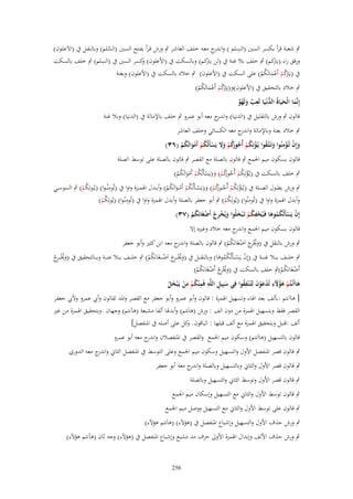 ‫ِ‬
‫ٍب شعبة قرأ بكسر السُت (السػلم ) وان ج معػو خلػف العاشػر ٍب ورش قػرأ بفػتح السػُت (السػلم) وبالنقػل ُب (االَعلػوف)‬
‫ػدر‬
‫َّ‬
‫ِ‬
‫ورقق راء كم) ٍب خلف بال غنة ُب (لن كم) وبالسكت ُب (األعلوف) كسر السُت ُب (السلم) ٍب خلف بالسكت‬
‫و‬
‫يًت‬
‫(يًت‬
‫ُب (يَِكم أَعمالَكم) على السكت ُب (األعلوف) ٍب خالد بالسكت ُب (األعلوف) وبغنة‬
‫َ‬
‫ًتُ ْ ْ َ ُ ْ‬
‫ٍب خالد بالتحقيق ُب (األعلوف)و(يَِكم أَعمالَكم)‬
‫َ‬
‫ًتُ ْ ْ َ ُ ْ‬
‫ُّ ِ‬
‫إِنَّما الْحيَاةُ الدنْػيَا لَعب ولَهو‬
‫َ َ‬
‫ٌ َ ٌْ‬
‫قالوف ٍب ورش بالتقليل ُب (الدنيا) و ج معو أبو عمرو ٍب خلف باإلمالة ُب (الدنيا) وبال غنة‬
‫اندر‬

‫ٍب خالد بغنة وباإلمالة و ج معو الكسائي وخلف العاشر‬
‫اندر‬
‫ِ‬
‫وإِف تُػؤمنُوا وتَػتَّػقوا يُػؤتِكم أُج كم وَل يَسأَلْكم أَموالَكم (ٖٙ)‬
‫َ ْ ْ َ ُ ْ ُ ْ ُ ورُ ْ َ َ ْ ُ ْ ْ َ ُ ْ‬
‫َ‬
‫قالوف بسكوف ميم اجلمع ٍب قالوف بالصلة مع القصر ٍب قالوف بالصلة على توسط الصلة‬
‫ٍب خلف بالسكت ُب (يػُالتِكم أُج كم) و(يَسأَلْكم أَموالَكم)‬
‫ْ ُ ْ ُ ورُ ْ َ ْ ُ ْ ْ َ ُ ْ‬
‫َ‬
‫ِ‬
‫ٍب ورش بطػػوؿ الصػػلة ُب (يُػػالتِكم أُجػ كم) و(يَس ػأَلْكم أَم ػػوالَكم) وأبػػدؿ اذلمػػزة واوا ُب (تُومنُ ػوا) (يُػوتِكم) ٍب السوس ػػي‬
‫ُْ‬
‫ْ ُ ْ ُ ػورُ ْ َ ْ ُ ْ ْ َ ُ ْ‬
‫َ‬
‫وأبدؿ اذلمزة واوا ُب (تُومنُوا) (يوتِكم) ٍب أبو جعفر بالصلة وأبدؿ اذلمزة واوا ُب (تُومنُوا) (يوتِ‬
‫ِ‬
‫ِ‬
‫ُ كم)‬
‫ُْ‬
‫ُ ُْ‬
‫ِ‬
‫إِف يَسأَلْكموىا فَػيُحفكم تَػ ْبخلُوا ويُخ ِج أَضغَانَكم (ٖٚ)‬
‫ْ ْ ُ ُ َ ْ ُ ْ َ َ ْر ْ ْ ُ ْ‬
‫قالوف بسكوف ميم اجلمع و ج معو خالد وغَته إال‬
‫اندر‬
‫ٍب ورش بالنقل ُب (وؼلْ ِج اَضغَانَكم) ٍب قالوف بالصلة و ج معو ابن كثَت وأبو جعفر‬
‫اندر‬
‫َ ُ رَ ْ ُ ْ‬

‫ٍب خلػ ػػف ب ػ ػػال غن ػ ػػة ُب (إِف يَس ػ ػأَلْكموىا) وبالنقػ ػػل ُب (وؼلْ ػ ػ ِج اَض ػ ػػغَانَكم) ٍب خل ػ ػػف بػ ػػال عن ػ ػػة وب ػ ػالتحقيق ُب (وؼلْ ػ ػ ِج‬
‫ْ ْ ُُ َ‬
‫َُ رْ‬
‫َ ُ رَ ْ ُ ْ‬
‫أَضغَانَكم)ٍب حلف بالسكت ُب (وؼلْ ِج أَضغَانَكم)‬
‫َُ رْ ْ ُ ْ‬
‫ْ ُْ‬
‫ِ ِ ِ‬
‫ىاأَنْػتُم ىؤْلء تُدعوف لِتُػ ْنفقوا فِي سبِيل اللَّو فَم ْنكم من يَػ ْبخل‬
‫َ ْ َ َُ ِ ْ َ ْ َ ِ ُ‬
‫َ‬
‫ُْ َْ َ ُ‬

‫[ ىااَنتم :بألف بعد اذلاء وتسهيل اذلمزة : قالوف وأبو عمرو وأبو جعفر مع القصر وادلد لقالوف وأيب عمرو وأليب جعفػر‬
‫القصر فقط وبتسهيل اذلمزة من دوف الف : ورش (ىاَنتم) وأبدذلا ألفا مشبعة (ى)نتم) وجهاف .وبتحقيق اذلمزة من غَت‬
‫ألف :قنبل وبتحقيق اذلمزة مع ألف قبلها : الباقوف. كل على أصلو ُب ادلنفصل]‬
‫و‬
‫قالوف بالتسهيل (ىااَنتم) وسكوف ميم اجلمع والقصر ُب ادلنفصالف و ج معو أبو عمرو‬
‫اندر‬
‫ٍب قالوف قصر ادلنفصل األوؿ والتسهيل وسكوف ميم اجلمع وعلى التوسط ُب ادلنفصل الثاِن و ج معو الدوري‬
‫اندر‬
‫ٍب قالوف قصر األوؿ والثاِن وبالتسهيل وبالصلة و ج معو أبو جعفر‬
‫اندر‬
‫ٍب قالوف قصر األوؿ وتوسط الثاِن والتسهيل وبالصلة‬
‫ٍب قالوف توسط األوؿ والثاِن مع التسهيل وإسكاف ميم اجلمع‬
‫ٍب قالوف على توسط األوؿ والثاِن مع التسهيل ووصل ميم اجلمع‬
‫ٍب ورش حَؼ األوؿ والتسهيل وإشباع ادلنفصل ُب (ىالآلء) (ىاَنتم ىالآلء)‬
‫ٍب ورش حَؼ األلف وإبداؿ اذلمزة األوَل حرؼ مد مشبع وإشباع ادلنفصل ُب (ىالآلء) وجو ثاف (ى)نتم ىالآلء)‬

‫652‬

 