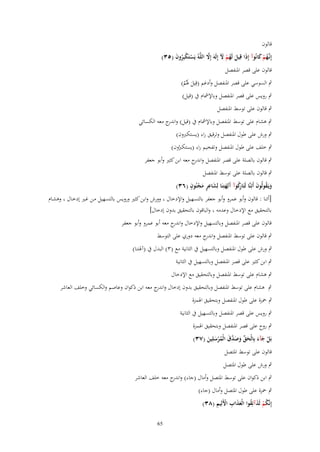 ‫قالوف‬

‫َّ‬
‫إِنَّهم كانُوآ إِذَا قِيل لَهم ْل إِلَوَ إَِل اللَّوُ يَستَكبِروف (ٖ٘)‬
‫َ ُْ َ‬
‫ػُ ْ َ‬
‫ْ ُْ َ‬
‫قالوف على قصر ادلنفصل‬

‫ٍب السوسي على قصر ادلنفصل وأدغم (قِيل ذلُم)‬
‫َ َْ‬
‫ٍب رويس على قصر ادلنفصل وباإلمشاـ ُب (قيل)‬

‫ٍب قالوف على توسط ادلنفصل‬
‫ٍب ىشاـ على توسط ادلنفصل وباإلمشاـ ُب (قيل) و ج معو الكسائي‬
‫اندر‬
‫ٍب ورش على طوؿ ادلنفصل وترقيق راء (يستكربوف)‬
‫ٍب خلف على طوؿ ادلنفصل وتفخيم راء (يستكربوف)‬
‫ُ‬
‫ٍب قالوف بالصلة على قصر ادلنفصل و ج معو ابن كثَت وأبو جعفر‬
‫اندر‬
‫ٍب قالوف بالصلة على توسط ادلنفصل‬
‫ِ‬
‫ٍ‬
‫ِ‬
‫ويَػقولُوف أَئِنَّا لَتَا كوآ َلِهتِنَا لِشاعر مجنُوف (ٖٙ)‬
‫َُ َ‬
‫رُ آ َ َ ٍ َ ْ‬
‫[أئنا : قالوف وأبو عمرو وأبو جعفر بالتسه يل واإلدخاؿ وورش وابن كثَت ورويس بالتسهيل مػن غػَت إدخػاؿ وىشػاـ‬
‫بالتحقيق مع اإلدخاؿ وعدمو والباقوف بالتحقيق بدوف إدخاؿ]‬
‫قالوف على قصر ادلنفصل وبالتسهيل واإلدخاؿ و ج معو أبو عمرو وأبو جعفر‬
‫اندر‬
‫ٍب قالوف على توسط ادلنفصل و ج معو دوري على التوسط‬
‫اندر‬
‫ٍب ورش على طوؿ ادلنفصل وبالتسهيل ُب الثانية مع (ٖ) البدؿ ُب (آذلتنا)‬
‫ٍب ابن كثَت على قصر ادلنفصل وبالتسهيل ُب الثانية‬
‫ٍب ىشاـ على توسط ادلنفصل وبالتحقيق مع اإلدخاؿ‬
‫ٍب ىشاـ على توسط ادلنفصل وبالتحقيق بدوف إدخاؿ و ج معو ابن ذكواف وعاصم والكسائي وخلف العاشر‬
‫اندر‬
‫ٍب ْحزة على طوؿ ادلنفصل وبتحقيق اذلمزة‬
‫ٍب رويس على قصر ادلنفصل وبالتسهيل ُب الثانية‬
‫ٍب روح على قصر ادلنفصل وبتحقيق اذلمزة‬
‫بَل جآء بِالْحق وصدؽ الْمرسلِين (ٖٚ)‬
‫ْ َ َ َ ّْ َ َ َّ َ ُ ْ َ َ‬
‫قالوف على توسط ادلتصل‬
‫ٍب ورش على طوؿ ادلتصل‬
‫ٍب ابن ذكواف على توسط ادلتصل وأماؿ (جاء) و ج معو خلف العاشر‬
‫اندر‬
‫ٍب ْحزة على طوؿ ادلتصل وأماؿ (جاء)‬
‫ُ ْ َ ُ ََ ِ ْ ِ‬
‫إِنَّكم لَذآئِقوا الْعذاب اْلَلِيم (ٖٛ)‬
‫56‬

 