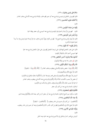 ‫سَلـ علَى موسى وىاروف (ٕٓٔ)‬
‫ََ ٌ َ ُ َ ََ ُ َ‬

‫قالوف ثم ورش بالتقليل ُب (موسى) و ج معو أبو عمرو ثم خلف باإلمالة و ج معو الكسائي وخلف العاشر‬
‫اندر‬
‫اندر‬
‫ِ‬
‫إِنَّا كذلِك نَجزي الْمحسنِين (ٕٔٔ)‬
‫ََ َ ِْ ُ ْ َ‬
‫قالوف‬
‫ِ‬
‫ػ ِ ِ ِ‬
‫إِنَّهما من عبَادنَا الْمؤمنِين (ٕٕٔ)‬
‫َُ ْ‬
‫ُْ َ‬
‫قالوف ثم ورش قرأ بإبداؿ اذلمزة واوا (ادلومنُت) و ج معو السوسي وأبو جعفر ووقفا ْحزة‬
‫اندر‬
‫ِ‬
‫وإِف إِلْيَاس لَمن الْمرسلِين (ٖٕٔ)‬
‫َ َّ َ َ ُ ْ َ َ‬
‫قالوف قرأ (وإف إلياس) و ج اجلميع إال : ثم ابن ذكواف (وإِف اليػاس) خبلػف عنػو قػرأ وصػال ِبمػزة وصػل وإذا بػدأ يبػدأ‬
‫اندر‬
‫َ َّ َ‬
‫ِبمزة مفتوحة (أَلياس)‬
‫إِذ قَاؿ لِقومو~ أََل تَػتَّػقوف (ٕٗٔ)‬
‫ْ َ َِِْ َ ُ َ‬
‫قالوف على قصر ادلنفصل ثم قالوف على توسط ادلنفصل ثم ورش على طوؿ ادلنفصل و ج معو ْحزة‬
‫اندر‬
‫َ َ ِِ‬
‫ثم السوسي أدغم الالـ باالـ(قَاؿ لِقومو)‬
‫ْ‬
‫ِ‬
‫أَتَدعوف بَػعَل وتَذروف أَحسن الْخالِقين (ٕ٘ٔ)‬
‫ْ ُ َ ًْ َ َ ُ َ ْ َ َ َ َ‬

‫قالوف ثم خلف بال غنة ُب (بػَعال وتََروف)‬
‫ًْ َ َُ َ‬
‫اللَّوَ ربَّكم ورب َبَائِكم اْلَولِين (ٕٙٔ)‬
‫َ ُ ْ َ َ َّ آ ُ ُ ْ َّ َ‬
‫[اللَّوَ ربَّكم ورب :حفص وْحزة والكسائي ويعقوب وخلف العاشر ] [اللَّوُ ربَّكم ورب : الباقوف]‬
‫َ ُ ْ َ َ ُّ‬
‫َ ُ ْ َ َ َّ‬
‫قالوف قرأ برفع (اهللُ) و(ربُكم)و(رب)‬
‫ُ‬
‫ٍب ورش قرأ برفع (اهللُ) و(ربُكم)و(رب) وعلى قصر وتوسط البدؿ (آَبَائِكم) ٍب طولو والنقل ُب (االَولُت)‬
‫ُ‬
‫ُُ‬
‫ٍب حفص قرأ بنصب الكلمات الثالثة (اللَّوَ ربَّكم ورب) و ج معو الكسائي ويعقوب وخلف العاشر‬
‫َ ُ ْ َ َ َّ اندر‬
‫ٍب ْحزة قرأ بنصب لفظ (اللَّوَ ربَّكم ورب) ووقف بالنقل وبالسكت ُب (األولُت)‬
‫َ ُ ْ َ َ َّ‬
‫ٍب قالوف بالصلة و ج معو ابن كثَت وأبو جعفر‬
‫اندر‬

‫َ َّ‬
‫فَكذبُوهُ فَِإنَّهم لَمحضروف (ٕٚٔ)‬
‫ػُ ْ ُ ْ َُ َ‬

‫َ َّ‬
‫قالوف بسكوف ميم اجلمع ٍب قالوف بالصلة و ج معو أبو جعفر ٍب ابن كثَت بصلة اذلاء (فَكَبُوهُ) وبصلة ادليم‬
‫اندر‬
‫َّ ِ َ ِ‬
‫ِ‬
‫إَِل عبَاد اللَّو الْمخلَصين (ٕٛٔ)‬
‫ُْ َ‬
‫ِ‬
‫ِ‬
‫[الْمخلِصُت : ابن كثَت وأبو عمرو وابن عامر ويعقوب ] [الْمخلَصُت : الباقوف]‬
‫ُْ َ‬
‫ُْ َ‬
‫ِ‬
‫ِ‬
‫قالوف قرأ بفتح الالـ ُب (الْمخلَصُت) ثم ابن كثَت بكسر الالـ (الْمخلِصُت) ومعو أبو عمرو وابن عامر ويعقوب‬
‫ُْ َ‬
‫ُْ َ‬
‫ِ‬
‫رْ َ ِ‬
‫وتَػ َكنَا علَْيو فِي اْلَخرين (ٜٕٔ)‬
‫ْ َِ‬
‫َ‬
‫قالوف‬

‫ٍب ورش مع قصر البدؿ وبالنقل ُب (اآلخرين) و ج معو ْحزة بوجو النقل‬
‫اندر‬
‫87‬

 