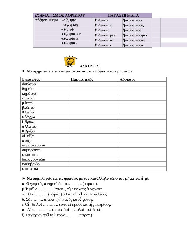 ΢ΧÎÎÎΣÎ΢ÎÎ΢ ÎÎΡÎ΢ΣÎΤ
ÎÏξηÏη +θÎμα + -Ï(ξ, Ï)α
-Ï(ξ, Ï)αÏ
-Ï(ξ, Ï)ε
-Ï(ξ, Ï)αμεν
-Ï(ξ, Ï)αÏε
-Ï(ξ, Ï)αν
Î ÎΡÎÎÎÎÎÎÎΣÎ
á¼ -λÏ
...