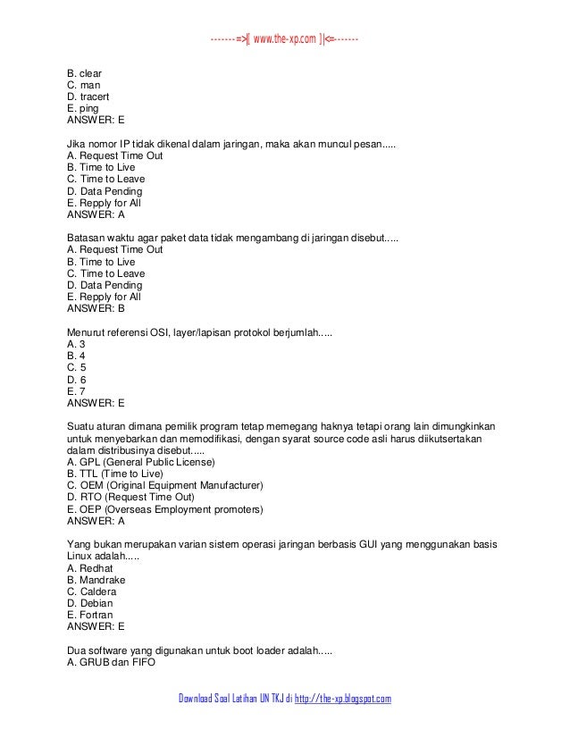 7 Soal Latihan Un Tkj Kelas Xii Lengkap 2013 2014 Www The Xp Com