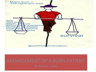 MANAGEMENT OF A BURN PATIENT
Dr sumer yadav
 