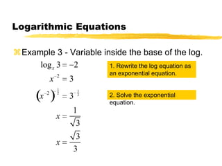 Solving Logarithmic Equations Examples