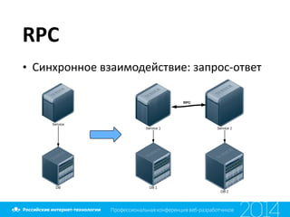 RPC
• Синхронное	
  взаимодействие:	
  запрос-­‐ответ
 