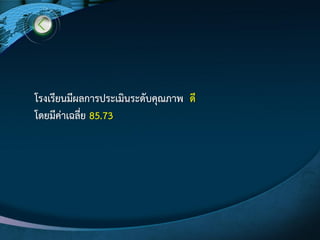 โรงเรียนมีผลการประเมินระดับคุณภาพ ดี
โดยมีคําเฉลี่ย 85.73
 