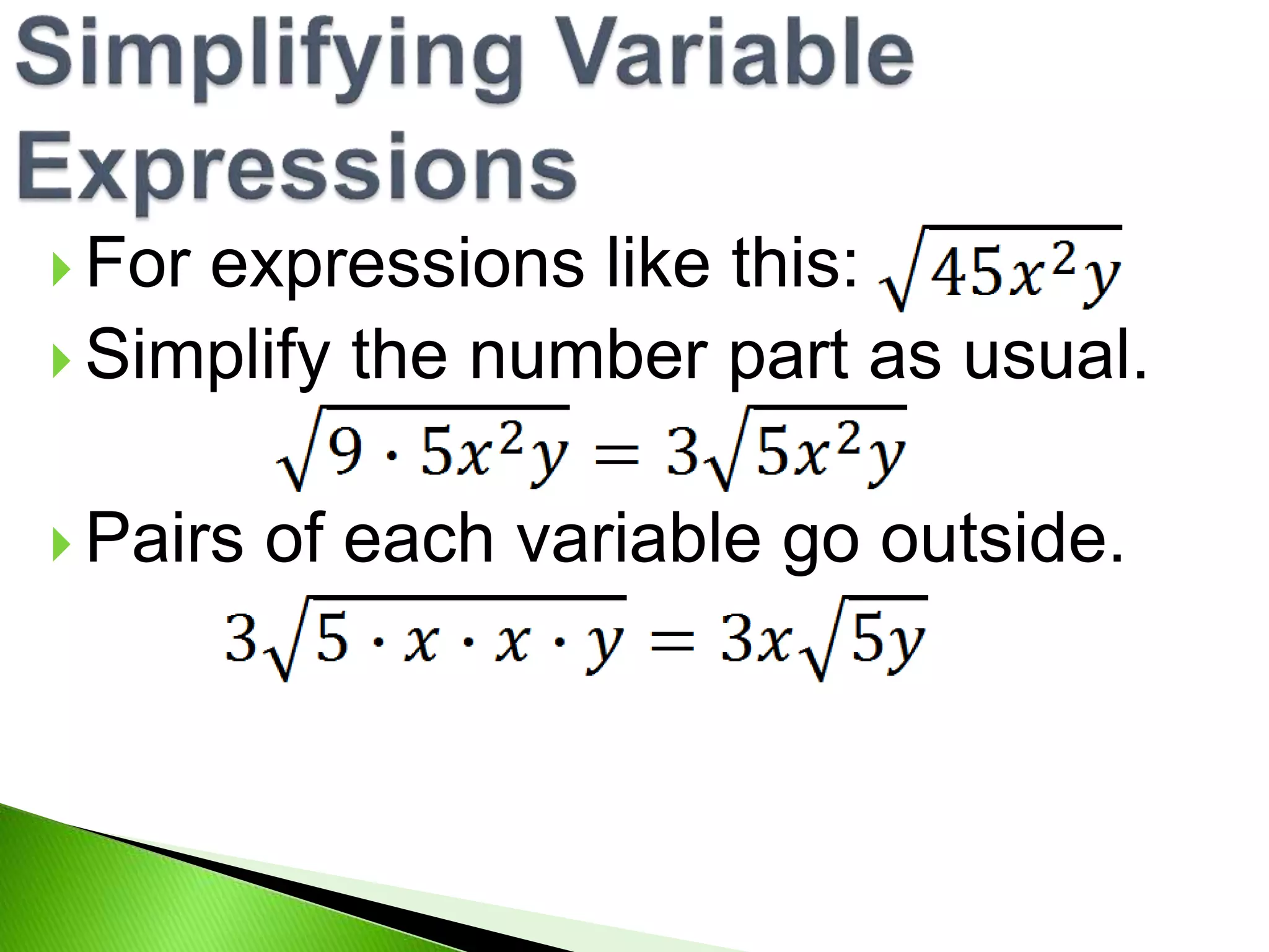 7.2 simplifying radicals | PPTX