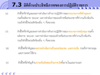 your family site
your site here
7.3 มิติด้านประสิทธิภาพของการปฏิบัติราชการ
 