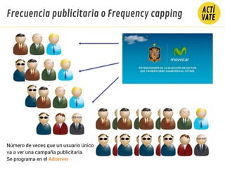 Frecuencia publicitaria o Frequency capping
Número de veces que un usuario único
va a ver una campaña publicitaria.
Se programa en el Adserver
 