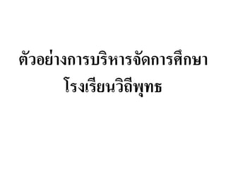 ตัวอย่างการบริหารจัดการศึกษา
โรงเรียนวิถีพุทธ
 
