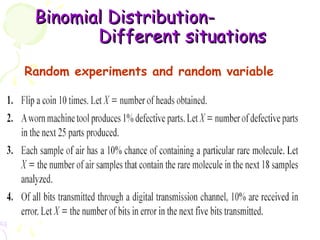 BBiinnoommiiaall DDiissttrriibbuuttiioonn- 
DDiiffffeerreenntt ssiittuuaattiioonnss 
Random experiments and random variable 
 