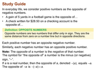 Opposite Number Example 7.6 finding the opposite of a real number | PPT
