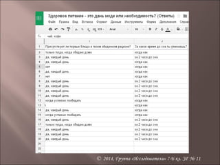 © 2014, Группа «Исследователи» 7-Б кл. ЗГ № 11 
 