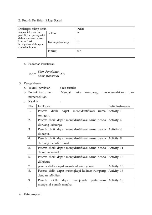 RPP things in my house - Kurikulum 2013 Bahasa Inggris SMP/MTs